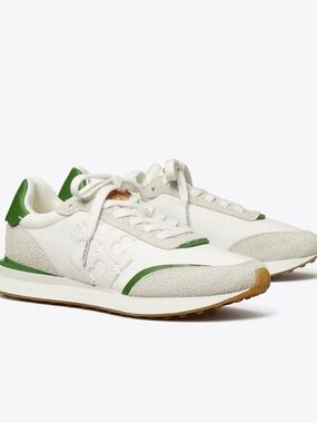 White & Green Leather Suede Sneakers